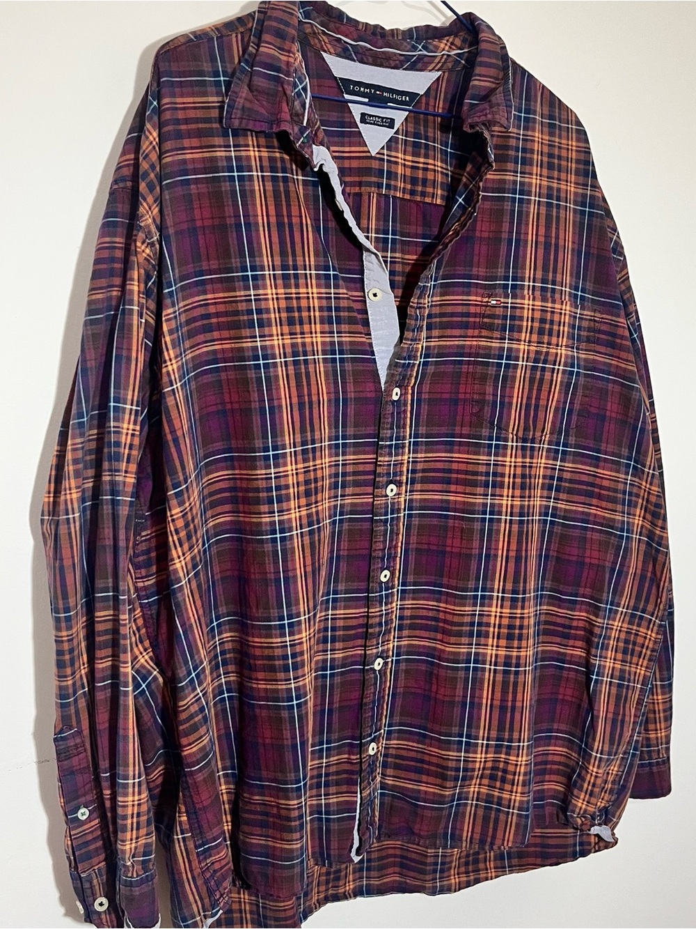 Tommy Hilfiger Men's Plaid Button-Down Shirt - Burgundy, Orange & Blue